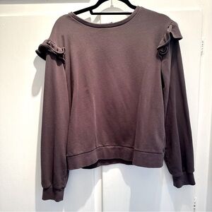 Lea & Viola Dark Gray Ruffle Sleeve Sweatshirt